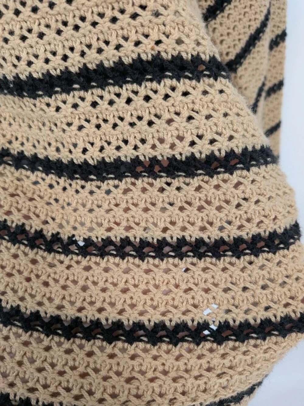 Crochet Open Knit V Neck Sweater Striped Oversized Boho Cottage Slouchy XXLarge